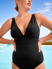 Black Plunge Tummy Shaping Control Swimsuit - Image 4 of 5