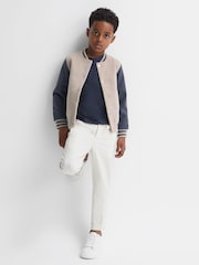 Reiss Stone/Airforce Blue Kansas 9-14 yrs Wool Blend Varsity Bomber Jacket - Image 1 of 7