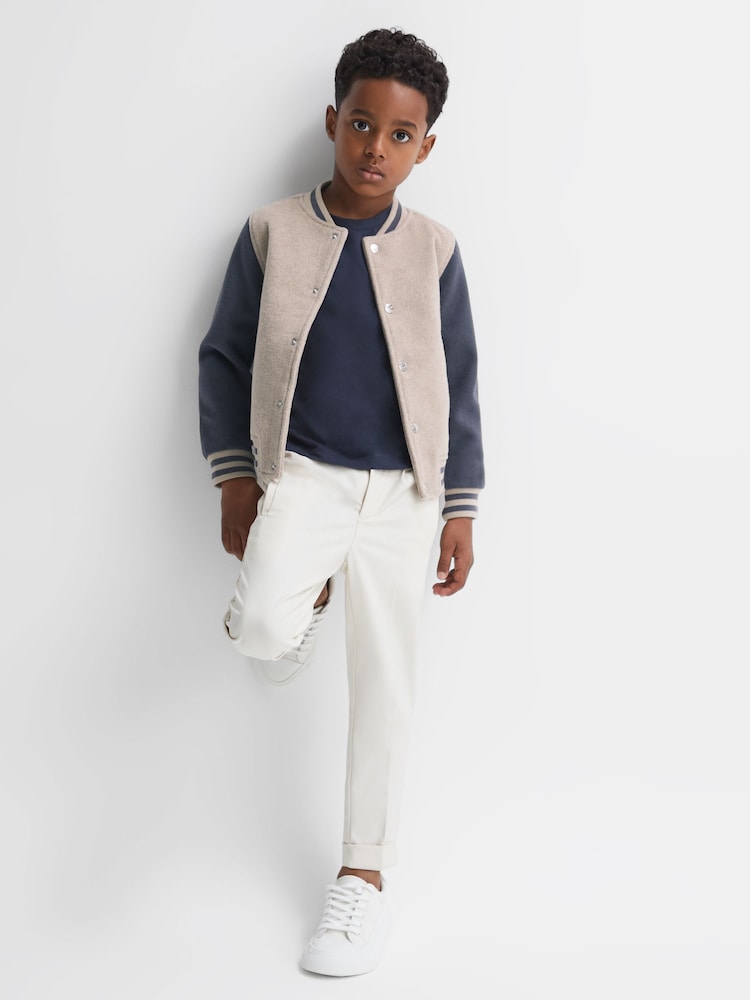 Reiss Stone/Airforce Blue Kansas 9-14 yrs Wool Blend Varsity Bomber Jacket - Image 1 of 7 Reiss Stone/Airforce Blue Kansas 9-14 yrs Wool Blend Varsity Bomber Jacket - Image 1 of 7