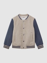 Reiss Stone/Airforce Blue Kansas 9-14 yrs Wool Blend Varsity Bomber Jacket - Image 2 of 7