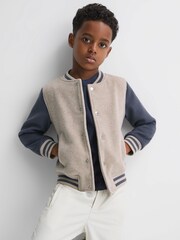 Reiss Stone/Airforce Blue Kansas 9-14 yrs Wool Blend Varsity Bomber Jacket - Image 3 of 7