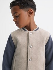 Reiss Stone/Airforce Blue Kansas 9-14 yrs Wool Blend Varsity Bomber Jacket - Image 4 of 7