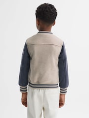 Reiss Stone/Airforce Blue Kansas 9-14 yrs Wool Blend Varsity Bomber Jacket - Image 6 of 7