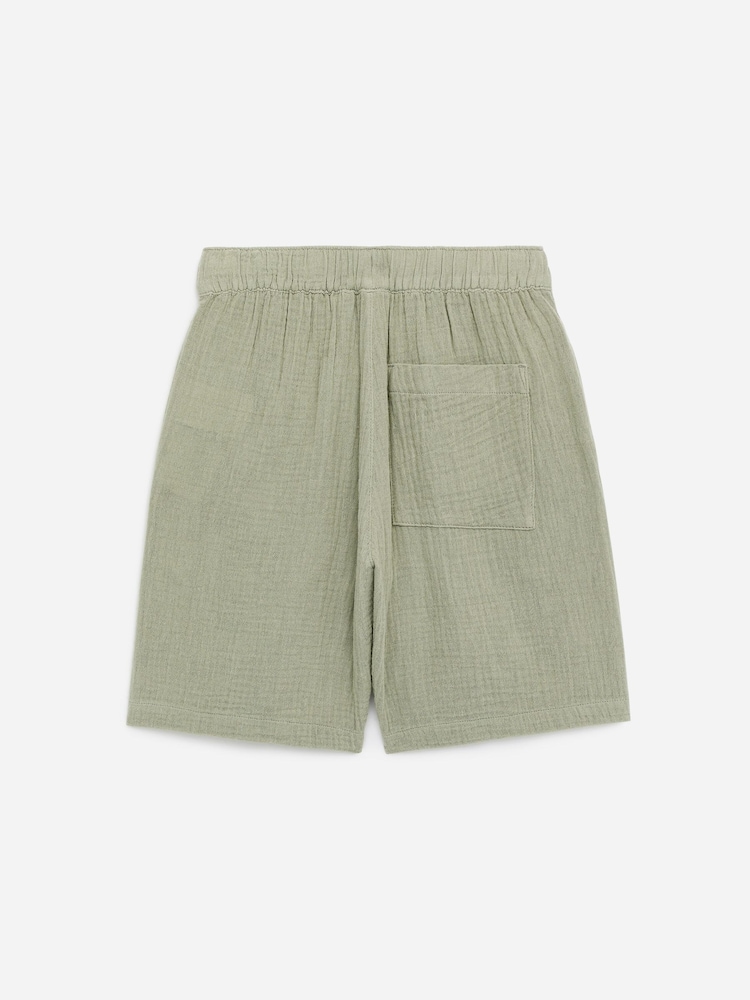 ARKET Green Cotton Muslin Pull-On Shorts - Image 2 of 3 ARKET Green Cotton Muslin Pull-On Shorts - Image 2 of 3