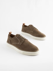 Taupe Brown Suede Cupsole Derby Shoes - Image 2 of 6