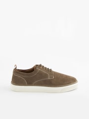 Taupe Brown Suede Cupsole Derby Shoes - Image 3 of 6