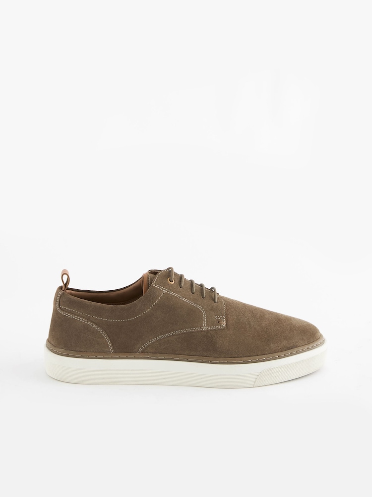 Taupe Brown Suede Cupsole Derby Shoes - Image 3 of 6