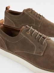 Taupe Brown Suede Cupsole Derby Shoes - Image 4 of 6