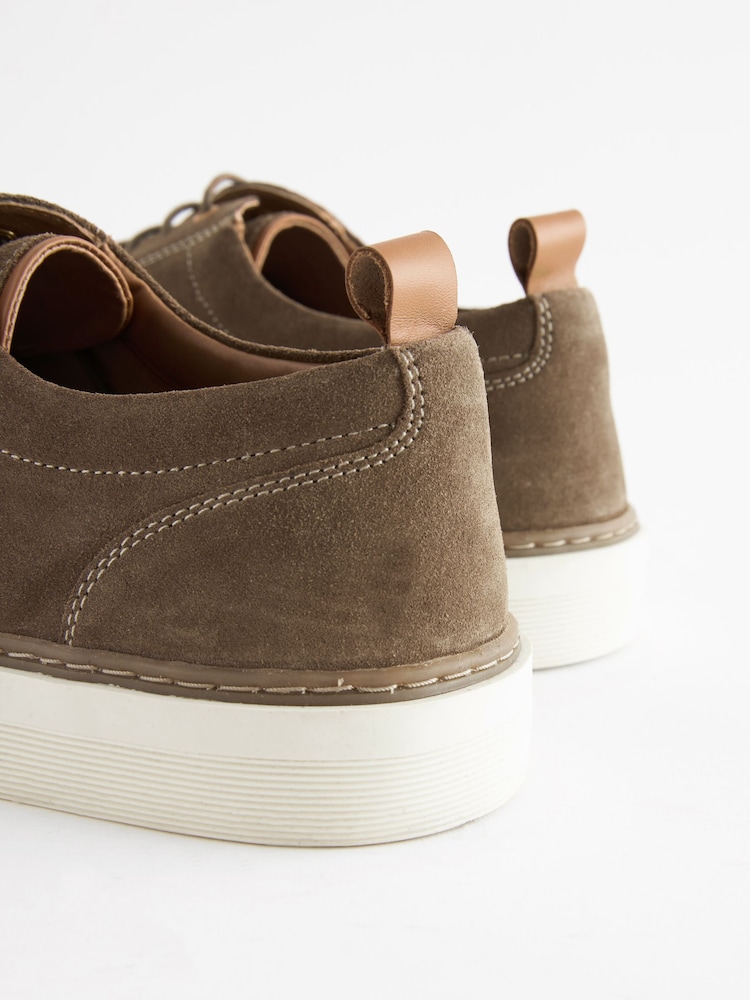Taupe Brown Suede Cupsole Derby Shoes - Image 5 of 6