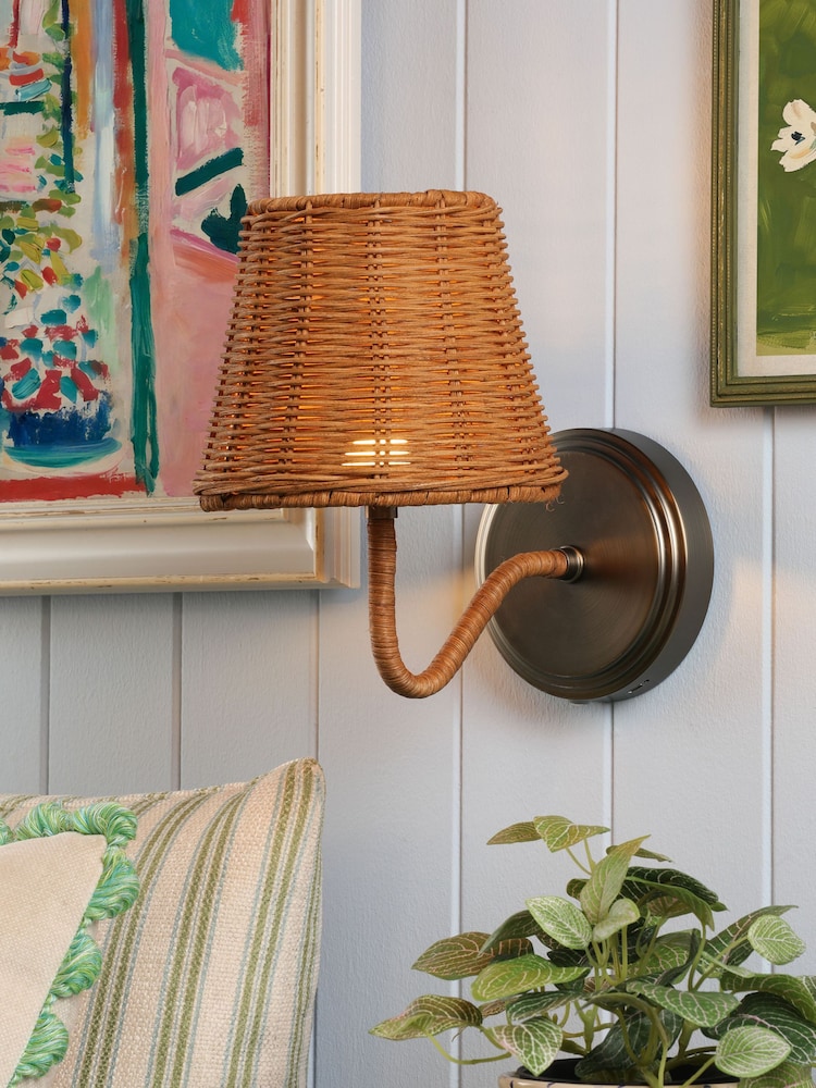 Joules Brown Elcot Rechargeable LED Rattan Wall Light - Image 1 of 6 Joules Brown Elcot Rechargeable LED Rattan Wall Light - Image 1 of 6