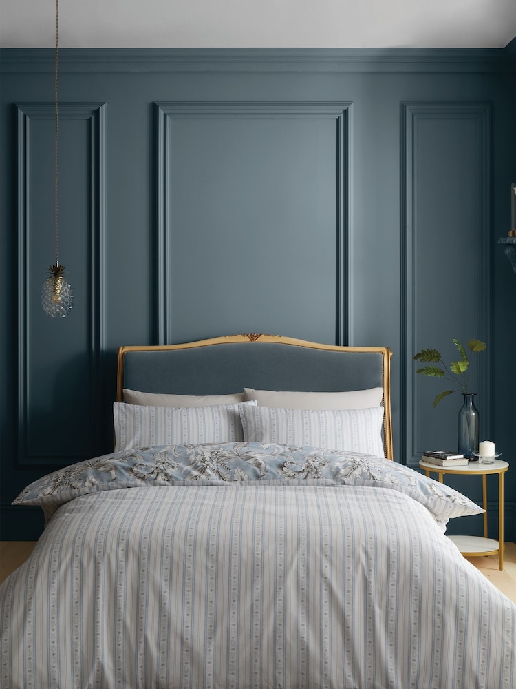 Bridgerton by Catherine Lansfield Blue Regal Floral Reversible Duvet Cover Set - Image 2 of 4