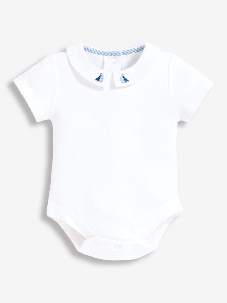 JoJo Maman Bébé White Boat Embroidered Collar Bodysuit - Image 1 of 5
