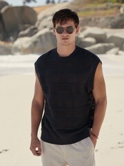Charcoal Grey Knitted Crochet Relaxed Fit Tank - Image 2 of 7