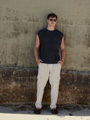 Charcoal Grey Knitted Crochet Relaxed Fit Tank - Image 3 of 7