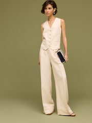 Natural Linen Blend Smart Wide Leg Trousers - Image 1 of 6