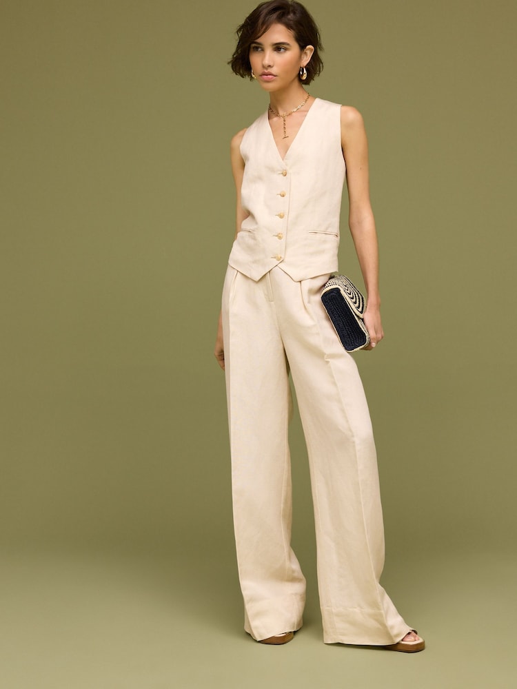 Natural Linen Blend Smart Wide Leg Trousers - Image 1 of 6