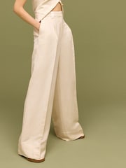 Natural Linen Blend Smart Wide Leg Trousers - Image 2 of 6