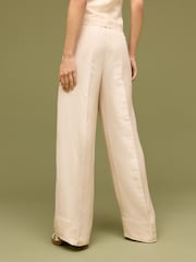 Natural Linen Blend Smart Wide Leg Trousers - Image 3 of 6