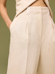Natural Linen Blend Smart Wide Leg Trousers - Image 4 of 6