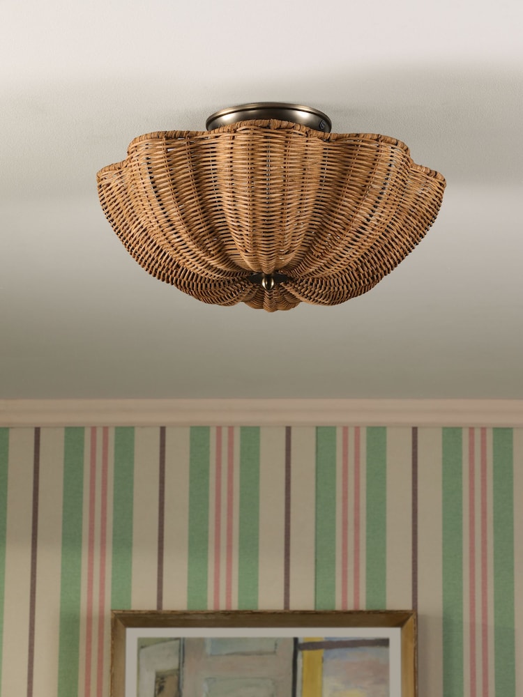 Joules Brown Braywick Rattan Flush Ceiling Light - Image 2 of 7 Joules Brown Braywick Rattan Flush Ceiling Light - Image 2 of 7