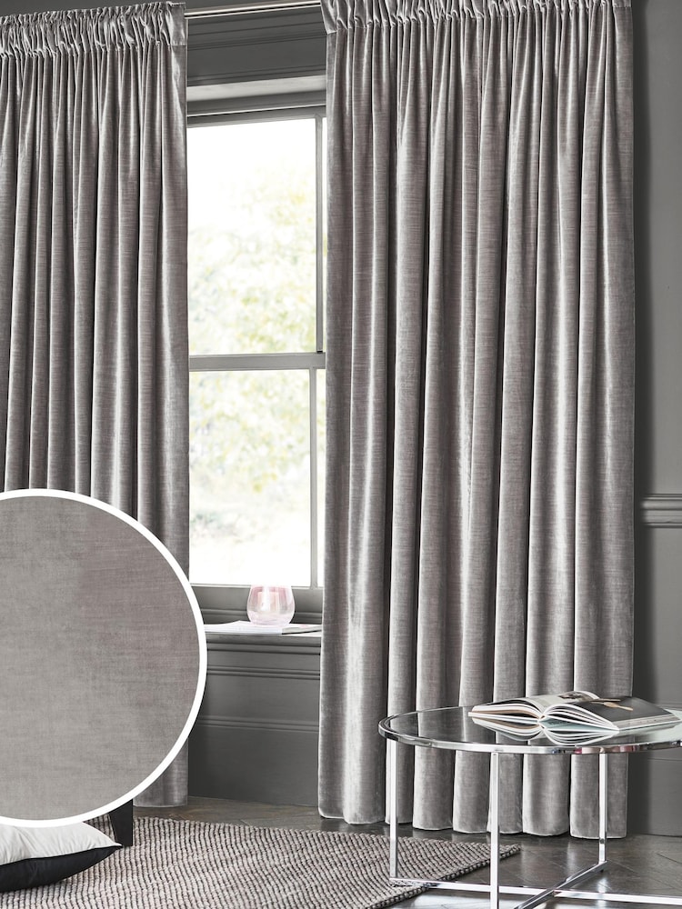 Silver Collection Luxe Heavyweight Lined Plush Velvet Pencil Pleat Curtains - Image 1 of 3