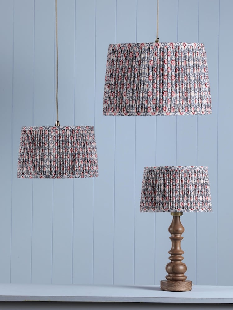 Joules Blue & Pink Folly Pleated Cotton Easyfit Lamp Shade - Image 2 of 7
