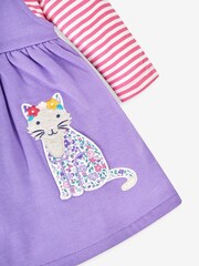 JoJo Maman Bébé Lilac Purple Cat Girls' 2-Piece Appliqué Pinafore Dress & Top Set - Image 6 of 6