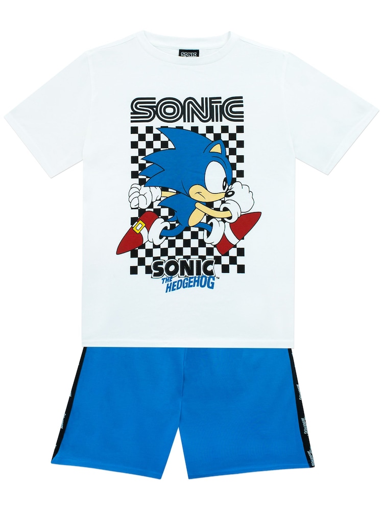 Character White/Blue Sonic 100% Cotton T-Shirt and Shorts Set - Image 1 of 5