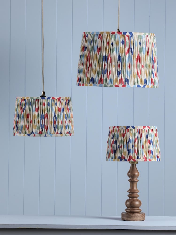 Joules Blue & Multi Folly Pleated Cotton Easyfit Lamp Shade - Image 2 of 7