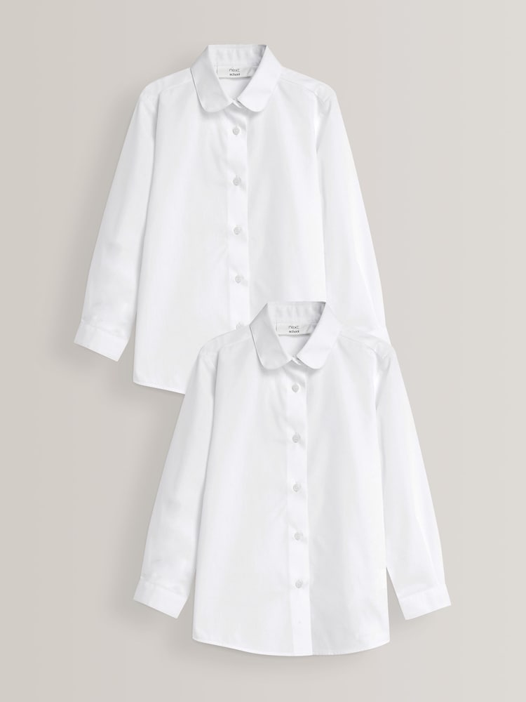 White 2 Pack Long Sleeve Curved Collar School Shirt (3-16yrs) - Image 1 of 5