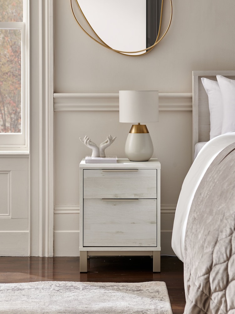 White Bronx Oak Effect 2 Drawer Bedside Table - Image 1 of 8