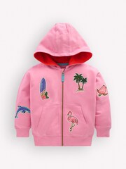 Boden Pink Badge Superstitch Hoodie - Image 1 of 3
