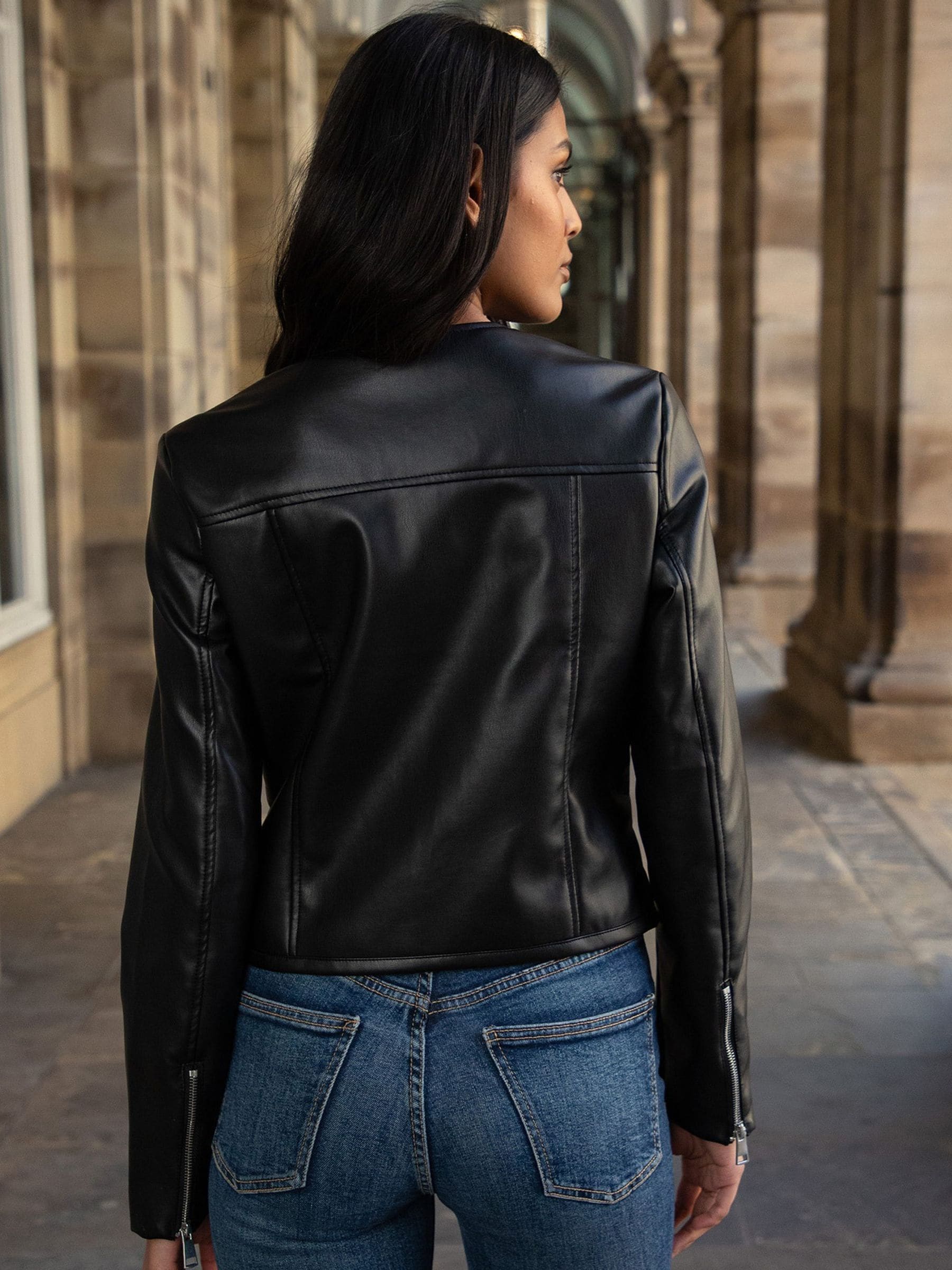 Pu faux leather jacket hot sale