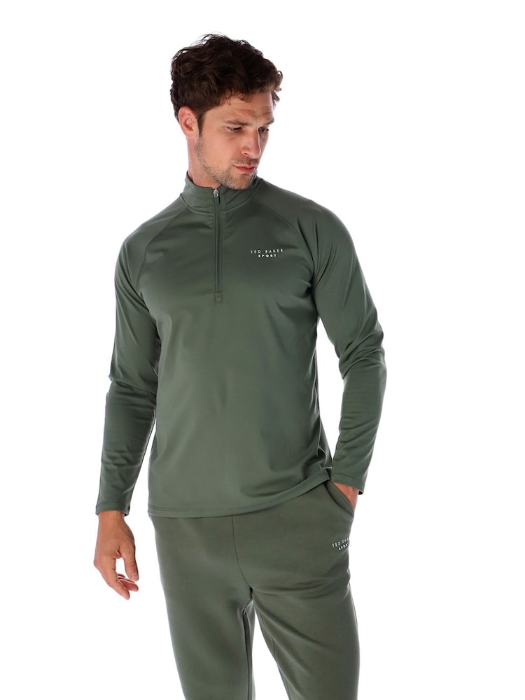 Ted Baker Sport Green Essentials 1/4 Zip Top - Image 1 of 4 Ted Baker Sport Green Essentials 1/4 Zip Top - Image 1 of 4
