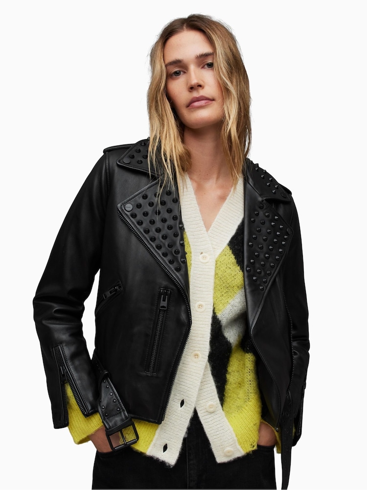 AllSaints Balfern Studded Biker Jacket - Image 1 of 8
