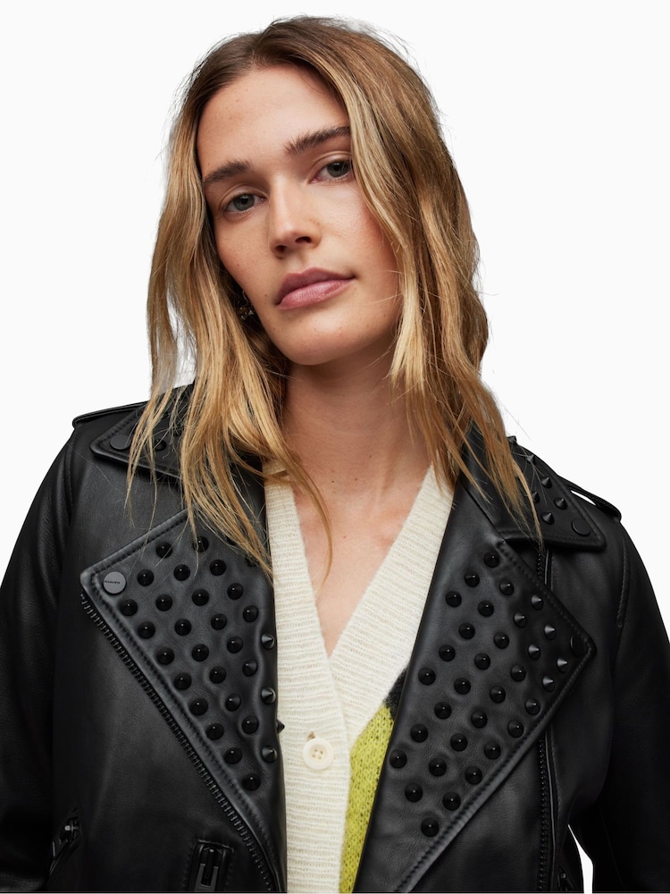 AllSaints Balfern Studded Biker Jacket - Image 2 of 8