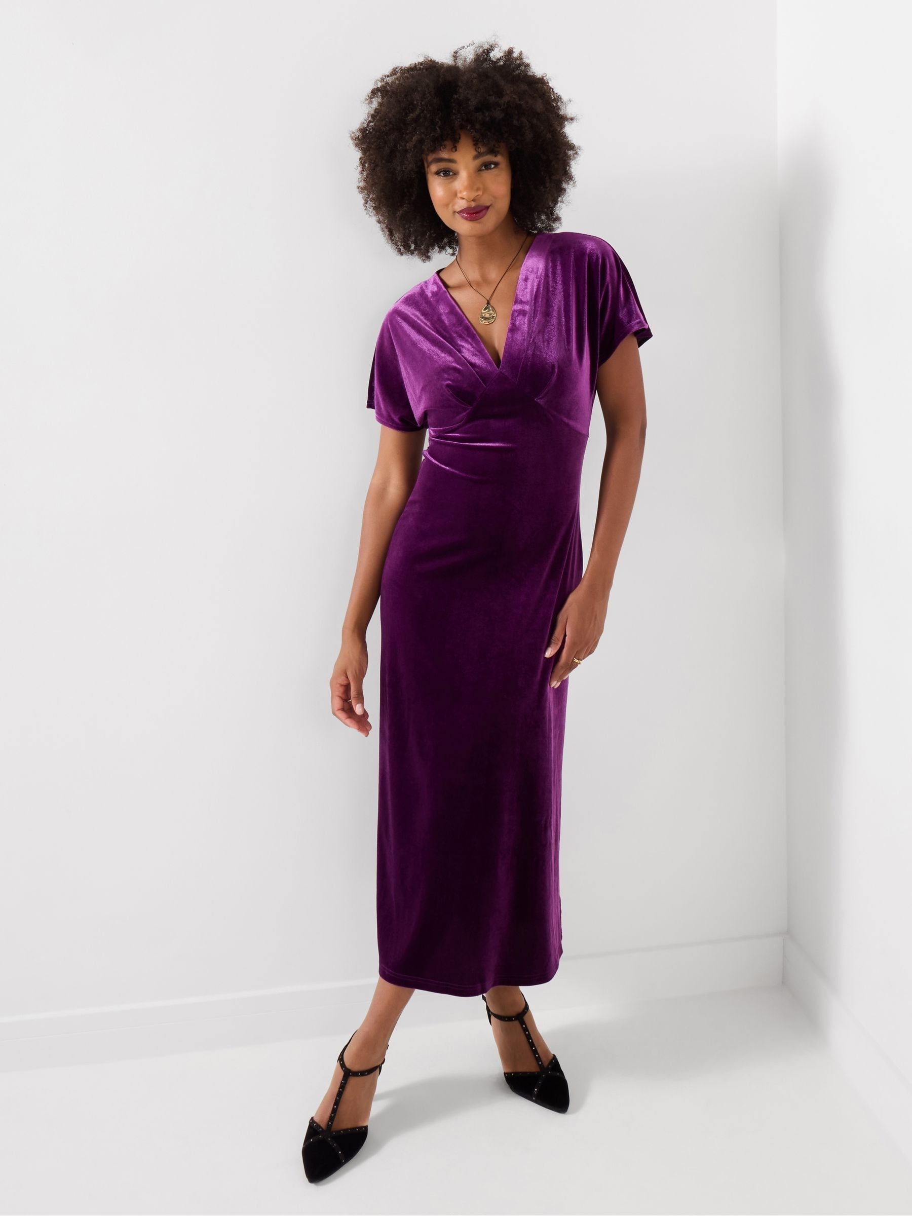 Joe Browns Women's Purple Petite Bella V-Neck Velour Dress - Image 1