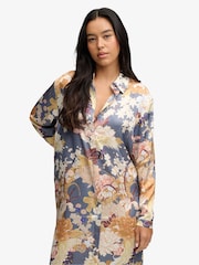 Superdry Blue Satin Print Floral Maxi Shirt Dress - Image 4 of 7