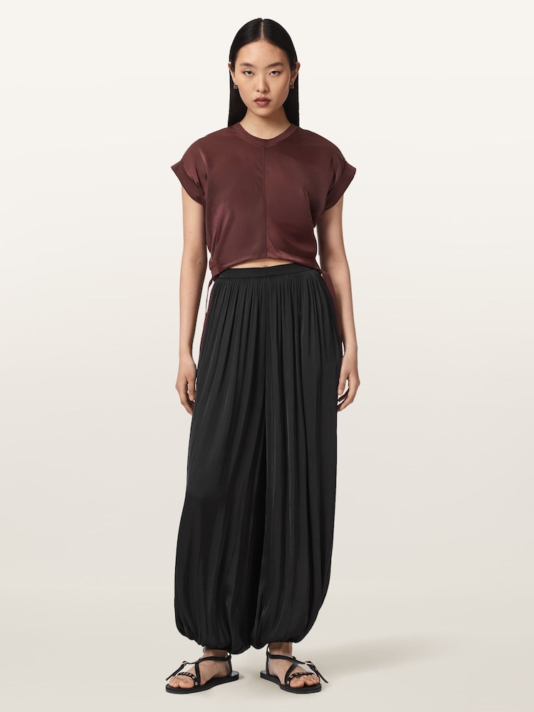 AllSaints Red Mira Satin T-Shirt - Image 2 of 6