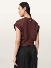 AllSaints Red Mira Satin T-Shirt - Image 4 of 6