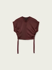 AllSaints Red Mira Satin T-Shirt - Image 6 of 6