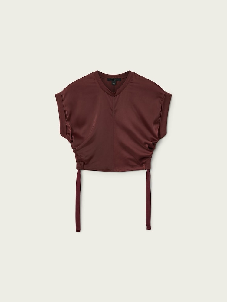 AllSaints Red Mira Satin T-Shirt - Image 6 of 6