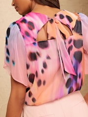 Love & Roses Multi Animal Print Flutter Short Sleeve Blouse - Image 2 of 4