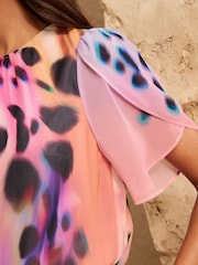 Love & Roses Multi Animal Print Flutter Short Sleeve Blouse - Image 3 of 4