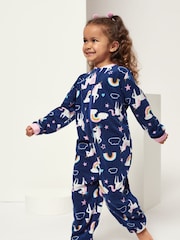 Harry Bear Blue Unicorns And Rainbows Fleece All In One Pyjama - Image 1 of 4