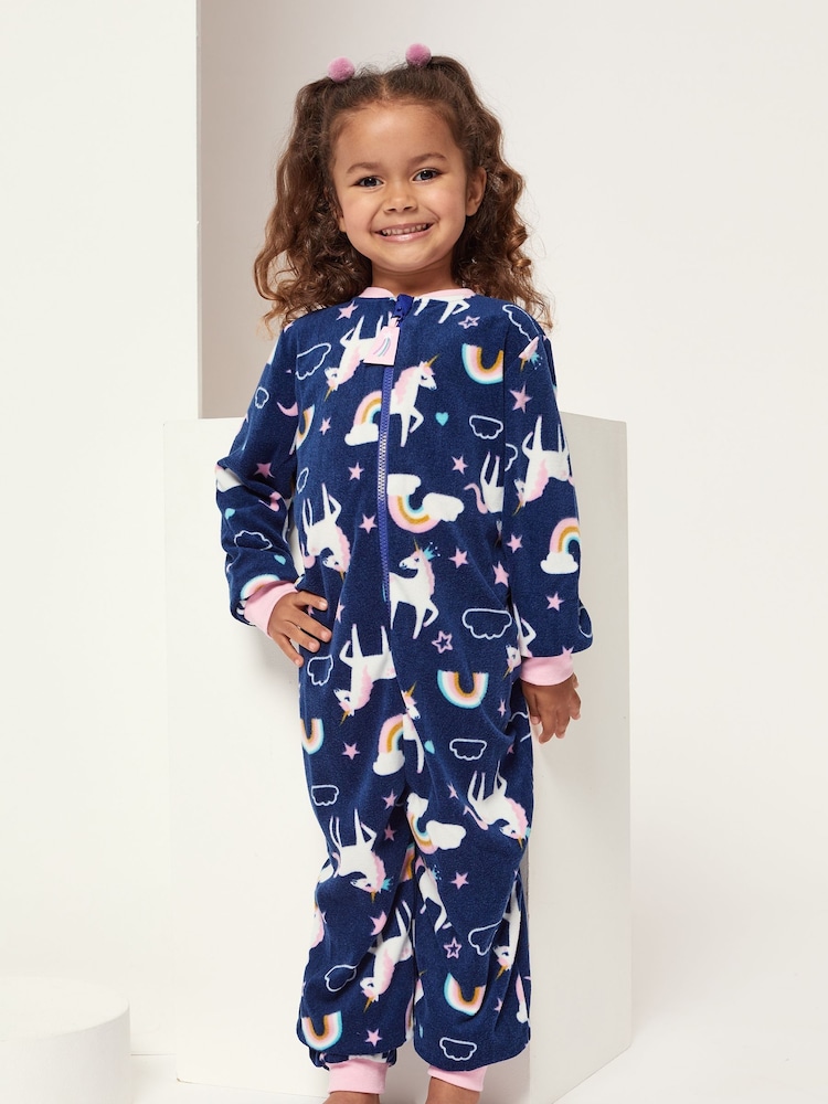 Harry Bear Blue Unicorns And Rainbows Fleece All In One Pyjama - Image 2 of 4