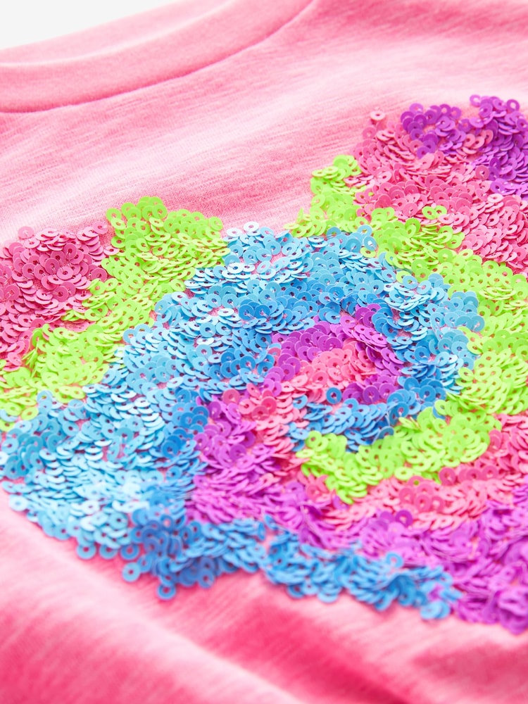 Bright Pink Sequin Heart T-Shirt (3-16yrs) - Image 8 of 8
