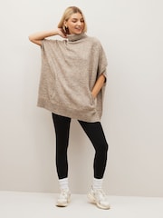 Grigio - Maglione puntinato stile poncho con collo alto - Immagine 2 di 7