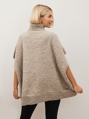 Grigio - Maglione puntinato stile poncho con collo alto - Immagine 3 di 7