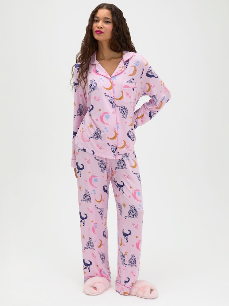 Conjunto de pijama largo de gato y luna de Boux Avenue - Imagen 1 de 7